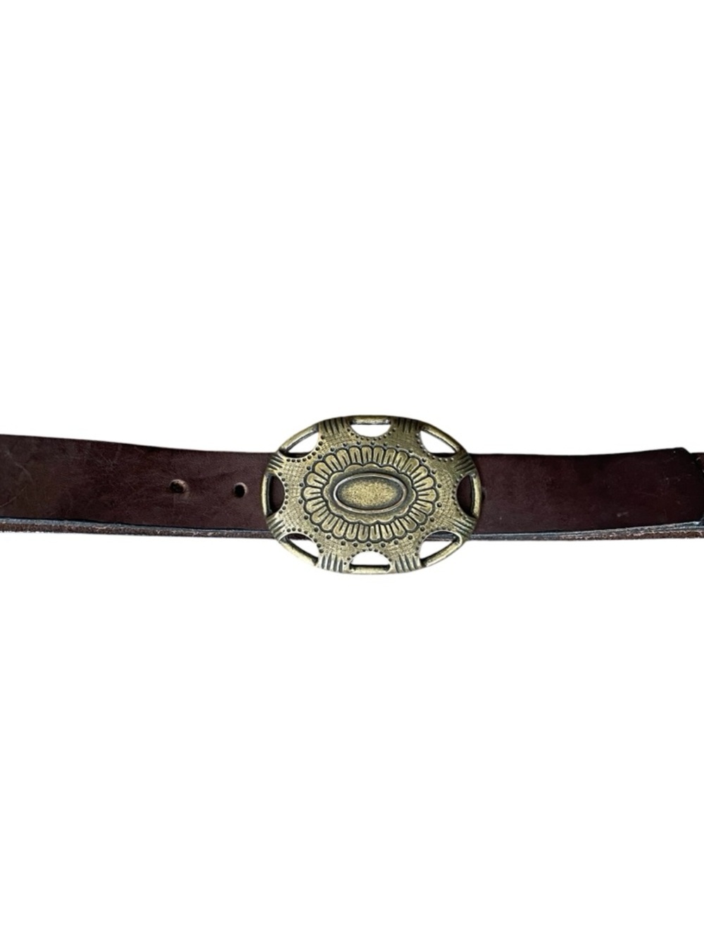 Women’s Brown Leather Boho Western Belt with Decorative Brass Buckle